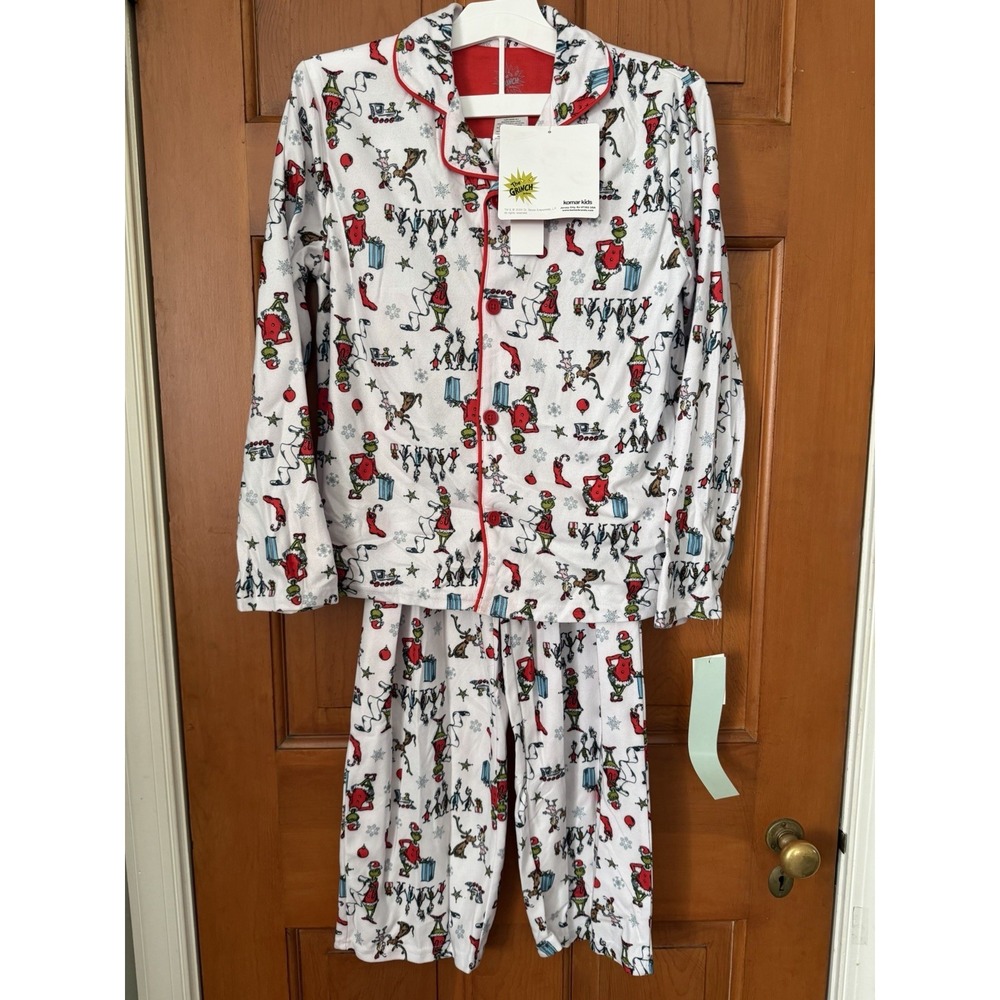 Dr. Seuss The Grinch Unisex Long Sleeve Button-Up Christmas Pajamas Size L NWT